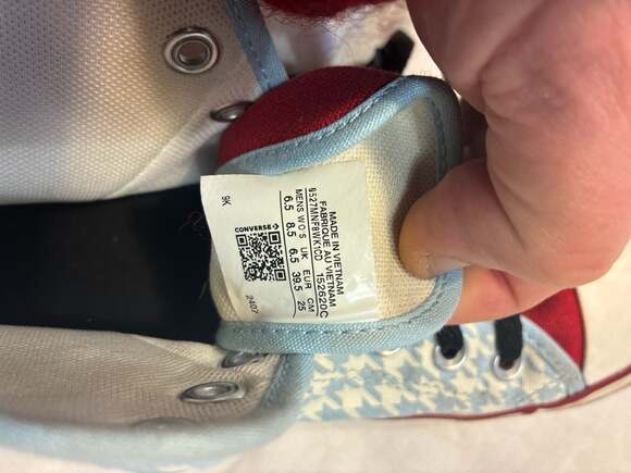 Converse Chuck Taylor All Star High Top Houndstooth Patchwork Sneakers Red/Blue - Picture 7 of 8